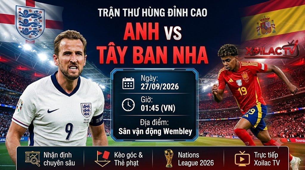 Nhận định trực tiếp Anh vs Tây Ban Nha UEFA Nations League 2026 cùng chuyên gia Xoilac TV.